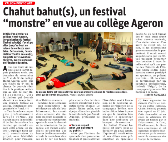 article Dauphiné Libéré 29 avril 21